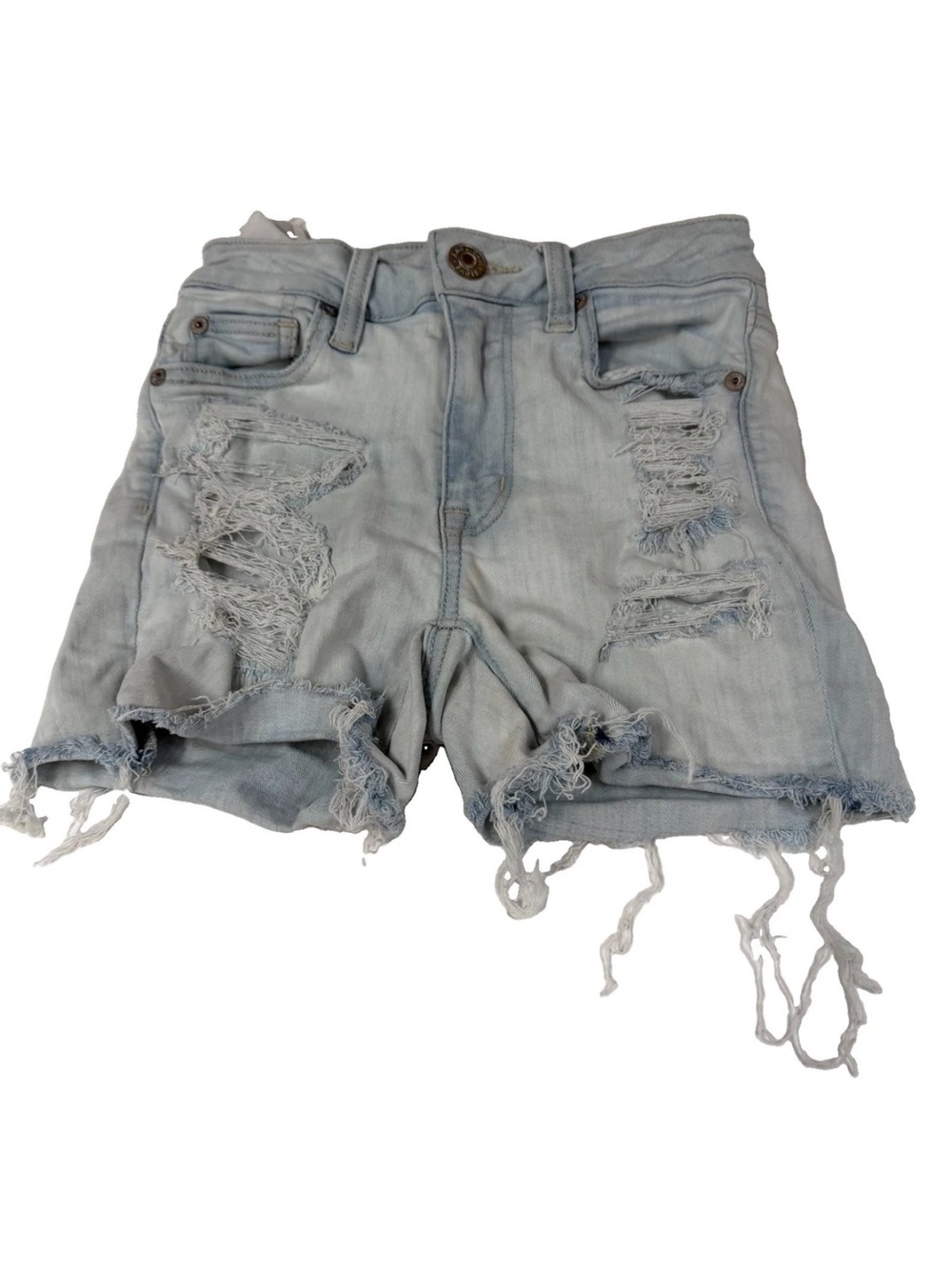 American Eagle Women’s Size 0 Hi Rise Shortie Shorts Jean Light Distressed #4265